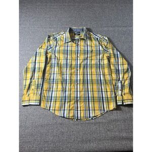 Nautica Youth Boy's Long Sleeve Button Down Shirt ‎ Navy Blue Gold Size M 10/12